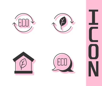 Set Leaf Eco symbol, friendly house and Recycle with leaf icon. Vector Ilustración de archivo