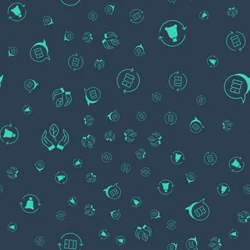 Set Leaf Eco symbol, Garbage bag with recycle, in hand and on seamless pattern Illustrazione stock