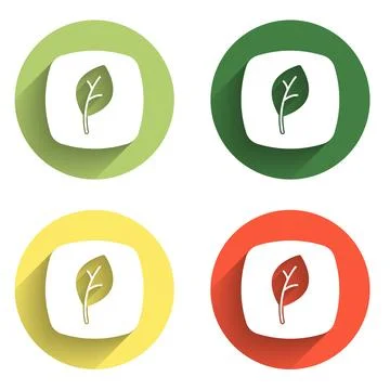 Set Leaf Eco symbol icon isolated with long shadow background. Banner, labe.. Stock Illustration