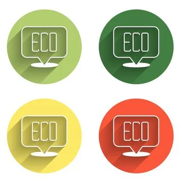 Set Leaf Eco symbol icon isolated with long shadow background. Banner, labe.. Stock Illustration