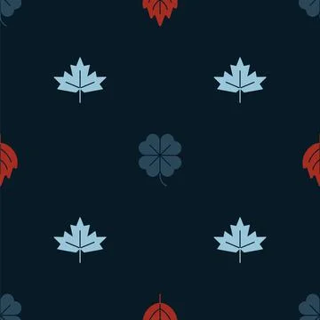 Set Leaf, Four leaf clover and Canadian maple on seamless pattern. Vector Stock Illustration