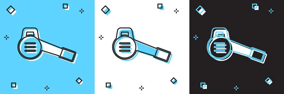 Set Leaf garden blower icon isolated on blue and white, black background. Vector Illustrazione stock