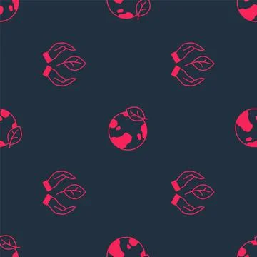 Set Leaf in hand and Earth globe leaf on seamless pattern. Vector イラスト素材