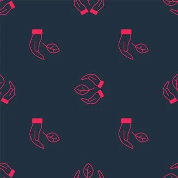 Set Leaf in hand and on seamless pattern. Vector Illustrazione stock