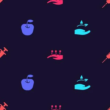 Set Leaf in hand, Apple, Acupuncture therapy and Syringe on seamless pattern Illustrazione stock