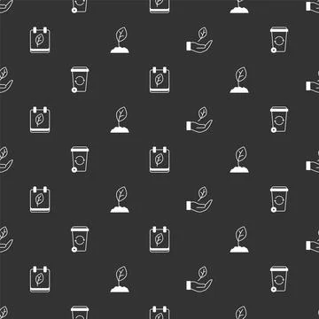 Set Leaf in hand, Recycle bin, Calendar with autumn leaves and Sprout on seam イラスト素材