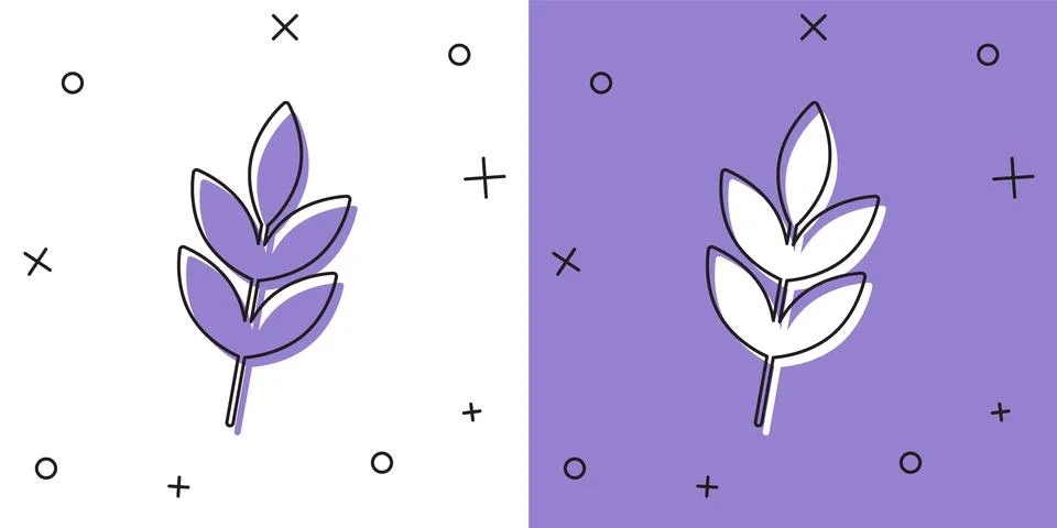 Set Leaf icon isolated on white and purple background. Leaves sign. Fresh Stock Illustration