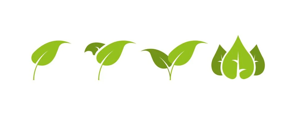 Set leaf Icons on white background. Green icons. Vector Stock Illustration