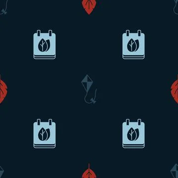 Set Leaf, Kite and Calendar with autumn leaves on seamless pattern. Vector イラスト素材