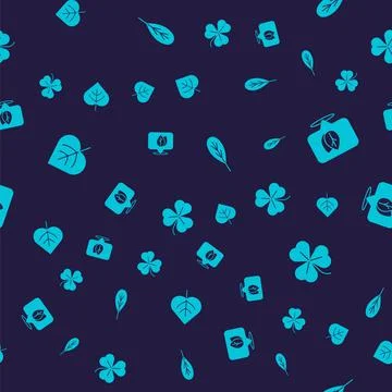 Set Leaf, Location with leaf, and Clover on seamless pattern. Vector Illustrazione stock