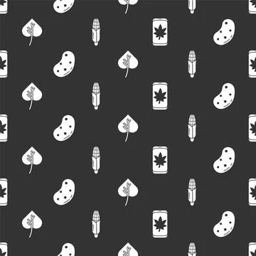 Set Leaf on mobile phone, Potato, Leaf or leaves and Corn on seamless pattern Stock Illustration