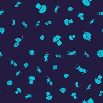 Set Leaf, Mushroom and Socks on seamless pattern. Vector Illustrazione stock