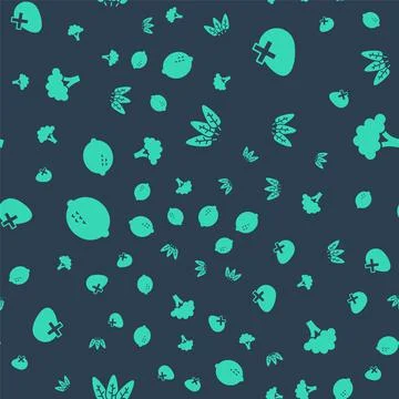 Set Leaf, No egg, Lemon and Broccoli on seamless pattern. Vector 스톡 일러스트