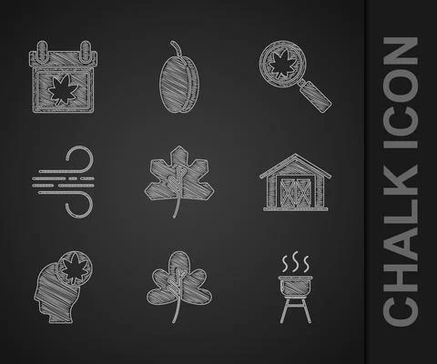 Set Leaf or leaves, Barbecue grill, Farm house, Human head with leaf, Wind Ilustración de archivo