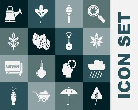 Set Leaf or leaves, Cloud with rain, Honey dipper stick, Watering can and S.. Stock Illustration