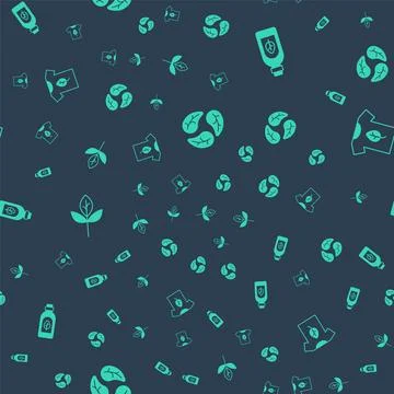 Set Leaf or leaves, Essential oil bottle, and Vegan shirt on seamless pattern イラスト素材