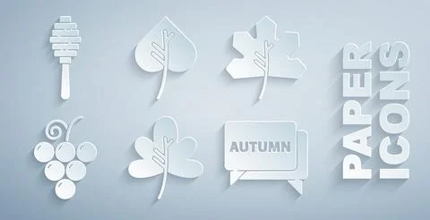 Set Leaf or leaves, Grape fruit, Speech bubble with text autumn, and Honey 스톡 일러스트