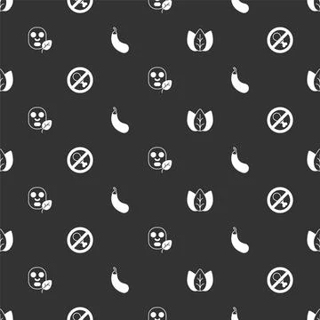 Set Leaf or leaves, No meat, Facial cosmetic mask and Eggplant on seamless Stock Illustration