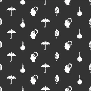 Set Leaf or leaves, Onion, Umbrella and Human head with leaf on seamless pattern Illustrazione stock