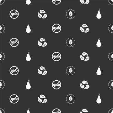 Set Leaf or leaves, Pear, No GMO and on seamless pattern. Vector Stock Illustration
