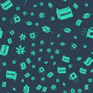 Set Leaf or leaves, Speech bubble with text autumn, Leaf or leaves and Cup of Stockillustratie