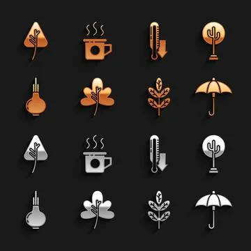 Set Leaf or leaves, Tree, Umbrella, Onion, Meteorology thermometer,  and Cu.. Stock Illustration
