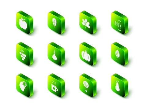 Set Leaf or leaves, Wind, Pear, Pumpkin, Tree and Cup of tea icon. Vector Illustrazione stock