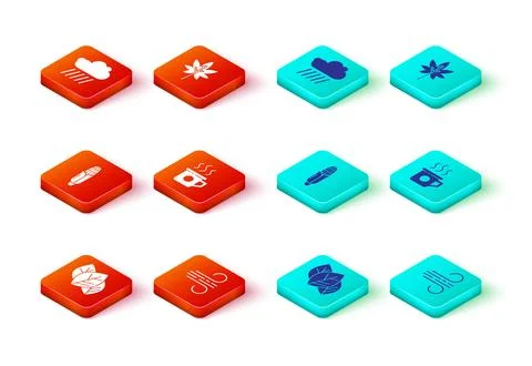 Set Leaf or leaves, Wind, Corn, Cup of tea,  and Cloud with rain icon. Vector Stock Illustration