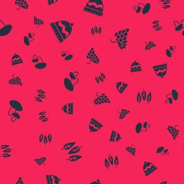 Set Leaf or leaves, Winter hat, Mushroom and Grape fruit on seamless pattern イラスト素材