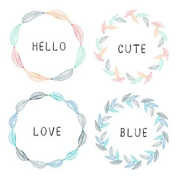 Set of leaf round frame, Hand drawn flowers, Botanical composition. Vector il Stock Illustration