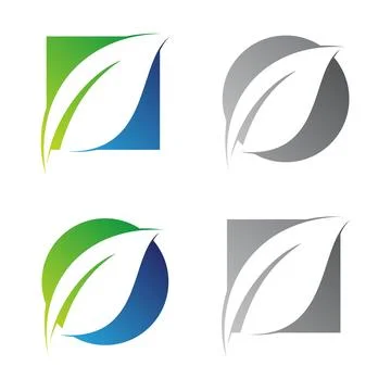 Set leaf on the square and round shape for ecology nature element vector icon Stock Illustration