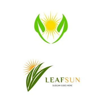 Set of Leaf Sun Icon Vector Logo Template Illustration Design Stock Illustration