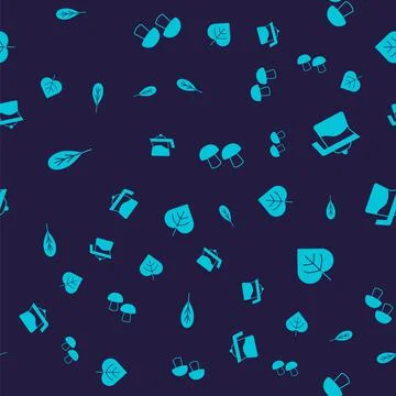 Set Leaf, Teapot, Mushroom and on seamless pattern. Vector 스톡 일러스트