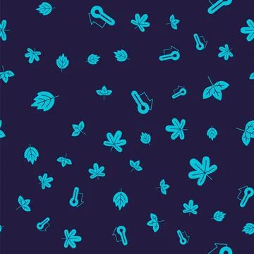 Set Leaf, Thermometer and Chestnut leaf on seamless pattern. Vector Illustrazione stock