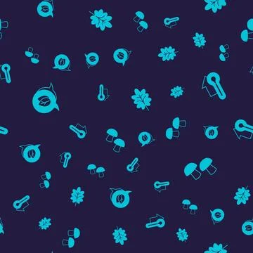 Set Leaf, Thermometer, and Mushroom on seamless pattern. Vector Illustrazione stock