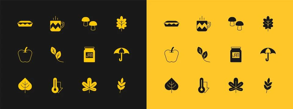 Set Leaf, Thermometer, Jam jar, Chestnut leaf, Mushroom, Homemade pie and C.. Stock Illustration