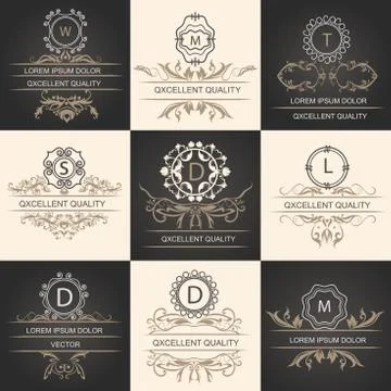 Set leaflets ornamental logos Stock Illustration
