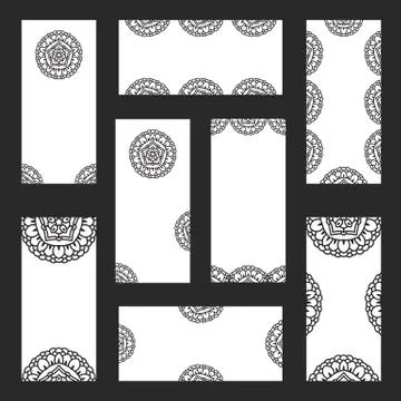 Set of leaflets with round ethnic ornament Stock Illustration