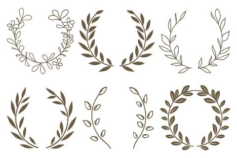 Set leafs and flowers frame decoration. Botanical branch, simple wreath and Stock Illustration