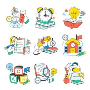 Set of Learning Doodle Icons Stock Illustration