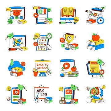 Set of Learning Doodle Icons Stock Illustration