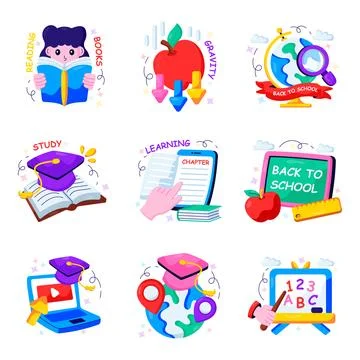 Set of Learning Flat Illustrations Stock Illustration
