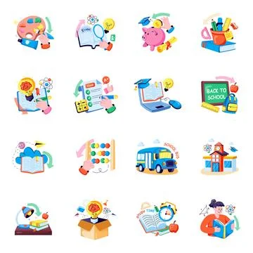 Set of Learning Flat Illustrations Stock Illustration