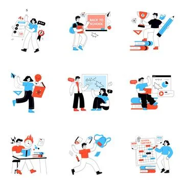 Set of Learning Flat Illustrations 스톡 일러스트