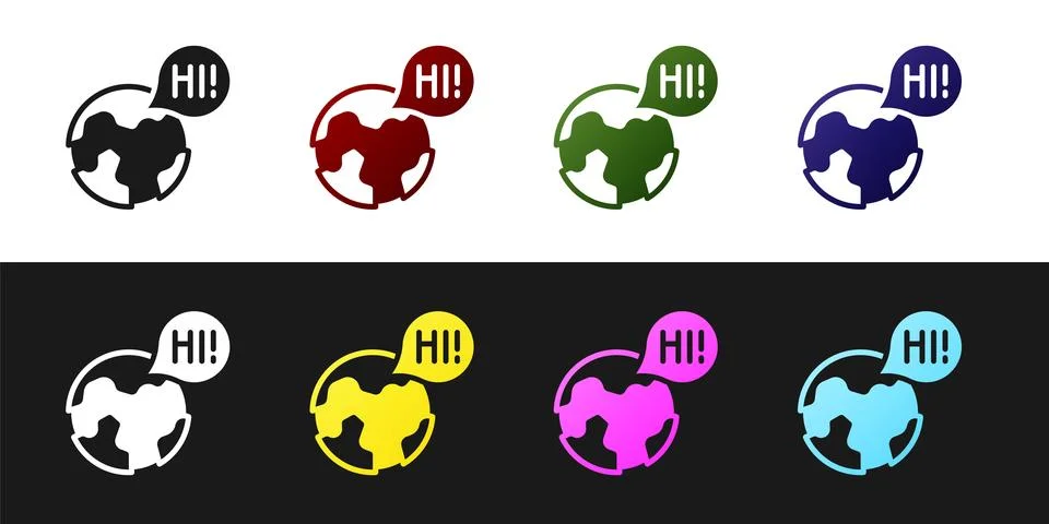 Set Learning foreign languages icon isolated on black and white background... Stock Illustration