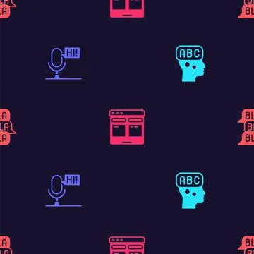 Set Learning foreign languages, Microphone voice device, Online translator and Stock Illustration