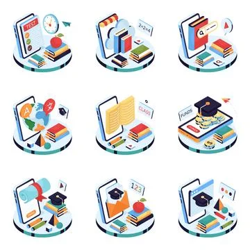 Set of Learning Isometric Illustration Stock Illustration
