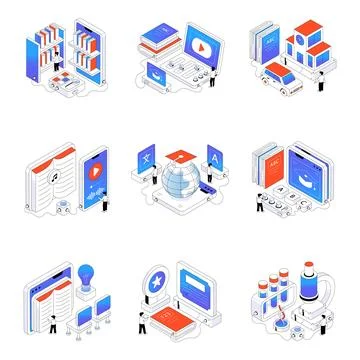 Set of Learning Isometric Illustrations Stock Illustration