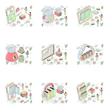 Set of Learning Isometric Illustrations Stock Illustration