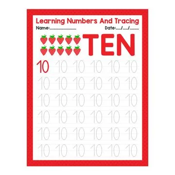 Set of learning numbers flashcards for preschool kids from 1 to 10. Activit.. Stock Illustration